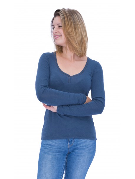 T-SHIRT MERINOS 210/230g COL V MANCHES LONGUES